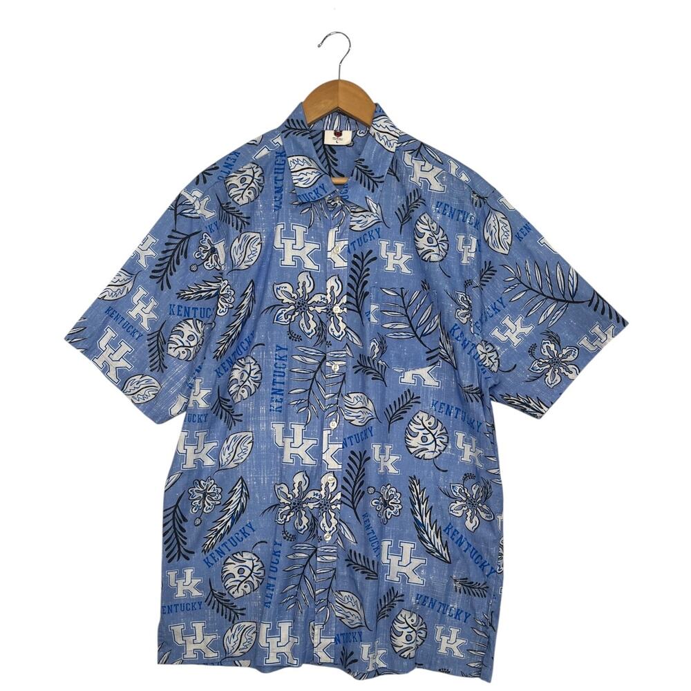 Wes And Willy Shirt Mens Large Blue Kentucky College UK Floral Tropical Hawaiian